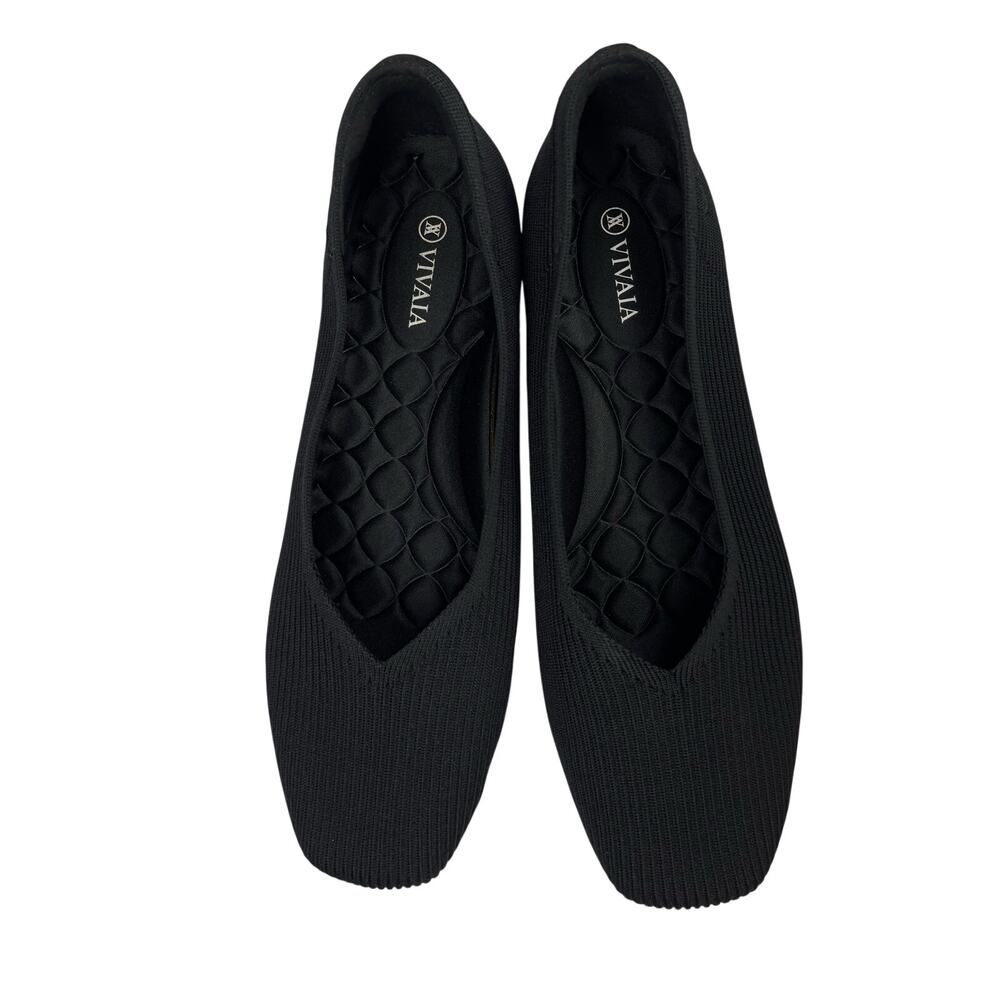 VIVAIA Margot 2.0 Square-Toe V-Cut Ballet Flats size EU 42W US 10.5 Black Ribbed